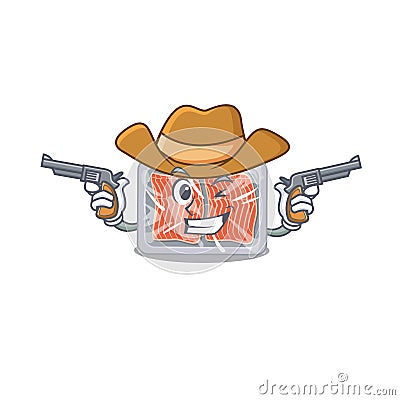 Cute handsome cowboy of frozen salmon cartoon character with guns Vector Illustration
