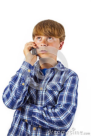 Cute handsome young boy speaking Stock Photo