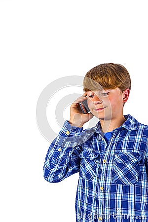 Cute handsome young boy speaking Stock Photo