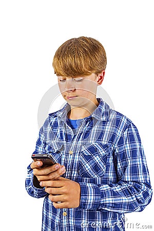 Cute handsome young boy speaking Stock Photo