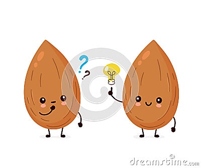 Cute happy almond with question mark Vector Illustration