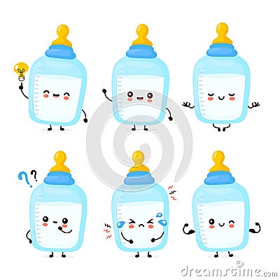 Cute happy baby bottle with nipple Vector Illustration