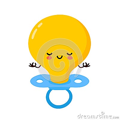 Cute happy baby nipple character meditate Vector Illustration