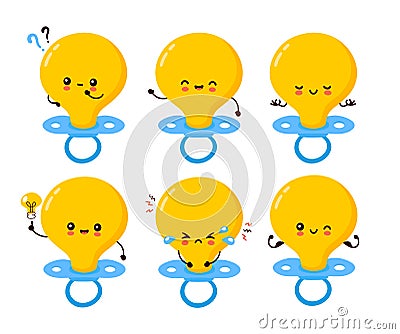 Cute happy baby nipple character set collection Vector Illustration