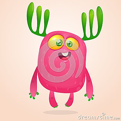 Cute happy cartoon monster. Tiny little monster illustration for Halloween. Vector Illustration