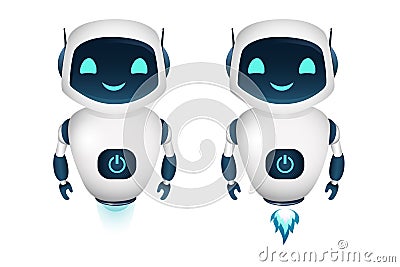 Cute happy cartoon smiling set robots. Vector illustration isolated Vector Illustration