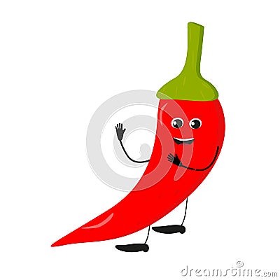 Cute happy chili red pepper characters. Vector flat illustration isolated on white background. Doodle character chili. Vector Illustration