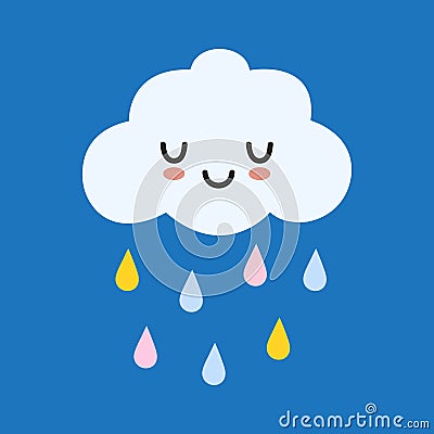 Cute Happy Cloud with Rain Drops, Print or Icon Vector Illustration Vector Illustration