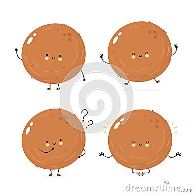 Cute happy coconut character set collection Vector Illustration