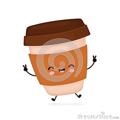 Cute happy coffee paper cup Vector Illustration
