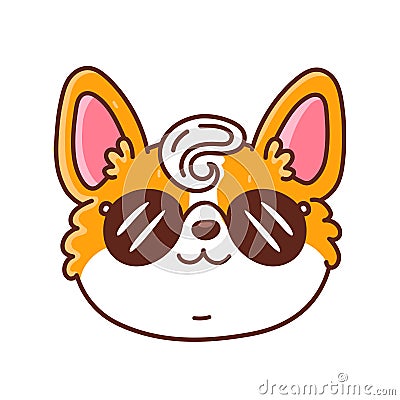 Cute happy corgi dog face in sunglasses Vector Illustration