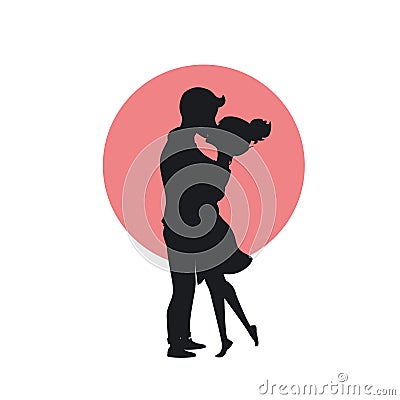 Cute happy couple in love hugging and kissing romantic silhouette Vector Illustration