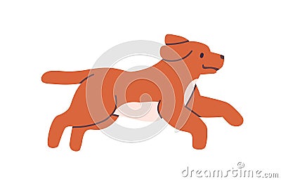 Cute happy dog running. Playful puppy walking. Little pup in motion. Active canine animal. Cheerful doggy. Colored flat Vector Illustration