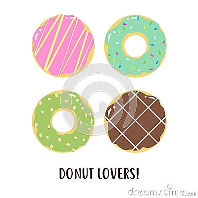 Cute happy donuts collection vector design Stock Photo