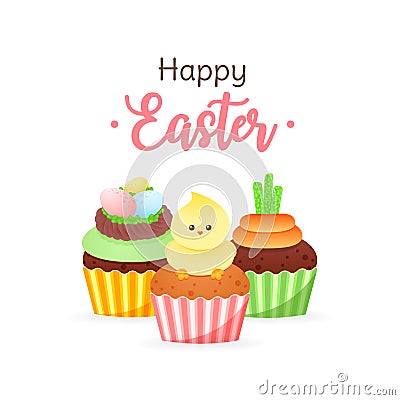 Cute Happy Easter greeting card Vector Illustration