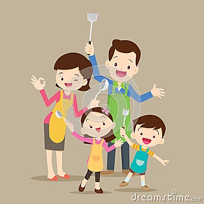 Cute happy family cooking Vector Illustration