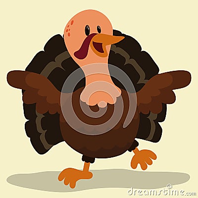 Cute and Happy Farm Turkey, Vector Illustration Vector Illustration