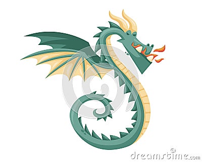 Cute Happy Flying Baby Dragon Illustration Vector Illustration