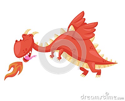 Cute Happy Flying Baby Dragon Illustration Vector Illustration