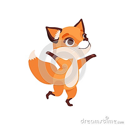 Cute happy fox character running, funny forest animal vector Illustration on a white background Vector Illustration