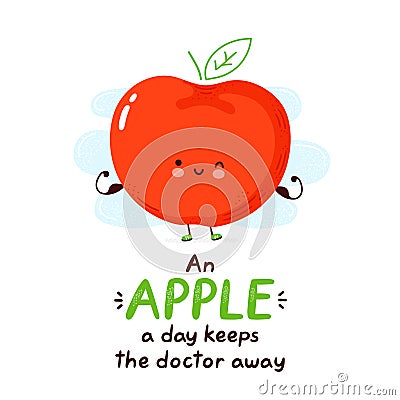 Cute happy funny apple. Vector cartoon Vector Illustration