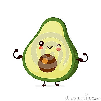 Cute happy funny avocado show muscle Vector Illustration