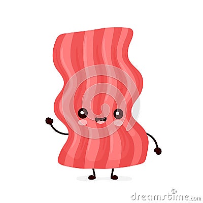 Cute happy funny bacon. Vector cartoon character Vector Illustration
