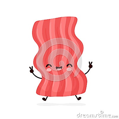 Cute happy funny bacon. Vector Vector Illustration