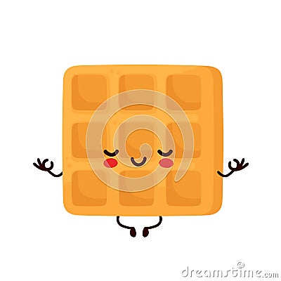 Cute happy funny belgian waffle meditate Vector Illustration