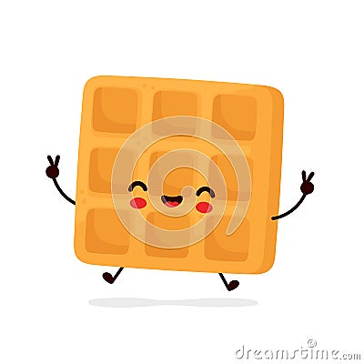 Cute happy funny belgian waffle Vector Illustration
