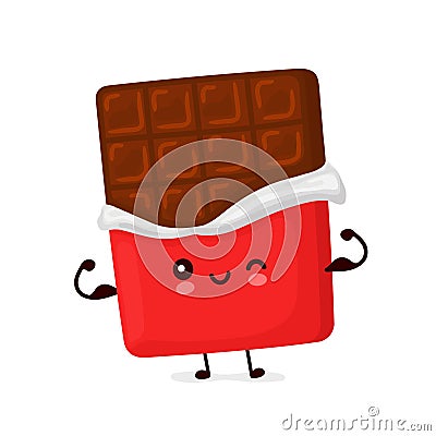 Cute happy funny chocolate bar Vector Illustration