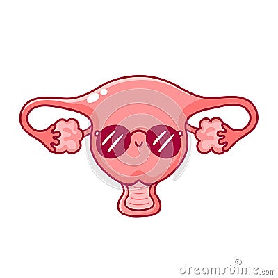 Cute happy funny cool woman uterus organ Vector Illustration