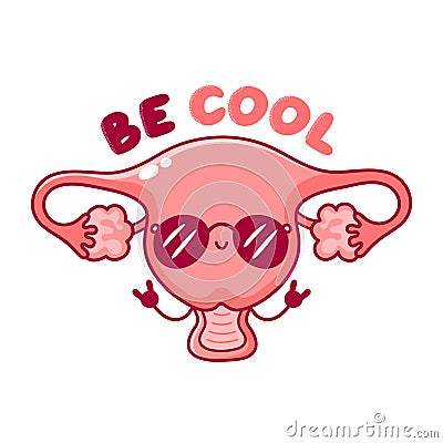 Cute happy funny cool woman uterus organ Vector Illustration