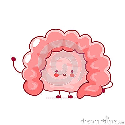 Cute happy funny human intestine organ. Vector flat line cartoon kawaii character illustration icon. Isolated on white background Cartoon Illustration