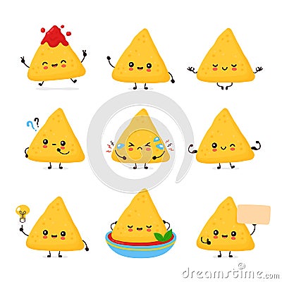 Cute happy funny nachos set collection Vector Illustration