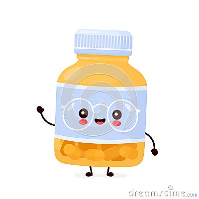 Cute happy funny pill bottle. Vector Vector Illustration