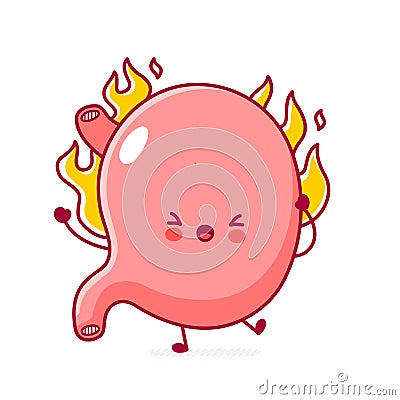 Cute happy funny stomach organ burn Vector Illustration