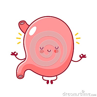 Cute happy funny stomach organ meditate Vector Illustration