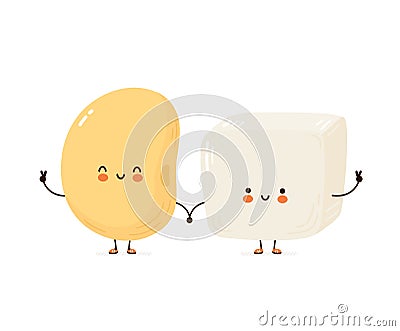 Cute happy funny tofu and soy bean Vector Illustration