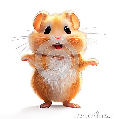 Cute happy hamster, isolated on white background, funny pets concept, realistic illustration in doodles design Cartoon Illustration