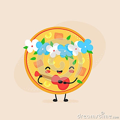 Cute happy hawaiian pizza character Vector Illustration
