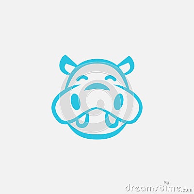 CUTE HAPPY HIPPO KIDS HEAD FACE LINE LOGO DESIGN VECTOR Vector Illustration