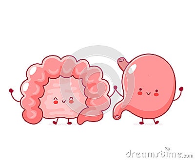 Cute happy human intestine and stomach organ Vector Illustration