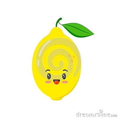 Cute happy lemon fruit icon isolated on white background. Vector Illustration