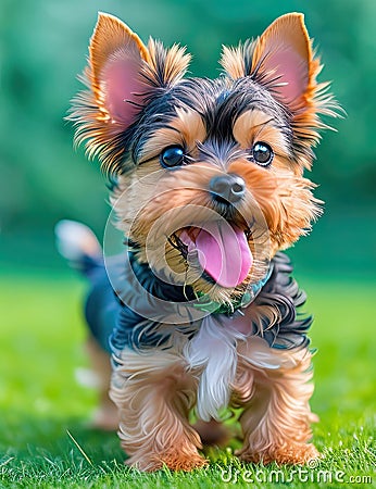 Cute and happy little yorkshire terrier dog smiling to the camera Stock Photo