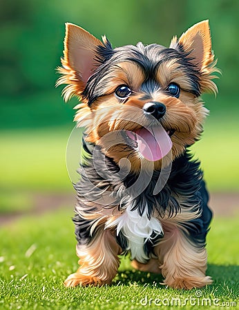 Cute and happy little yorkshire terrier dog smiling to the camera Stock Photo