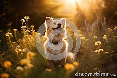 cute happy lying on the meadow outside, AI Generated Stock Photo