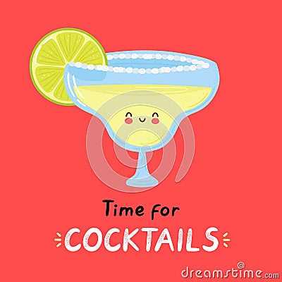 Cute happy margarita cocktail glass Vector Illustration
