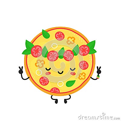 Cute happy meditate vegetarian pizza Vector Illustration