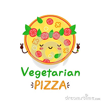 Cute happy meditating vegetarian pizza Vector Illustration